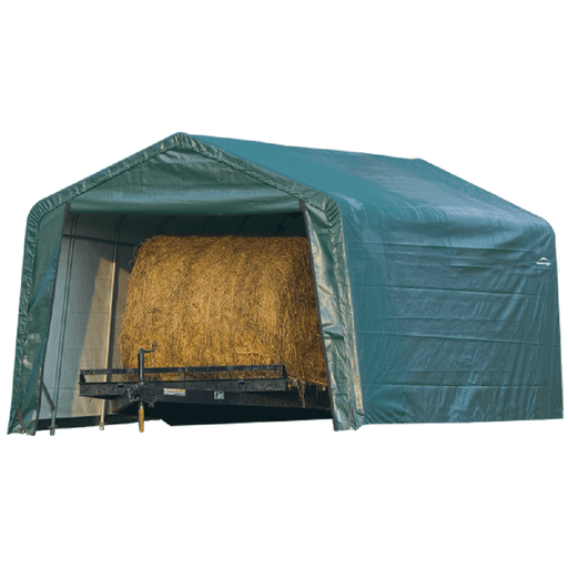 ShelterLogic 12x20x8 Peak Style Hay Storage Shelter in Green - Full View