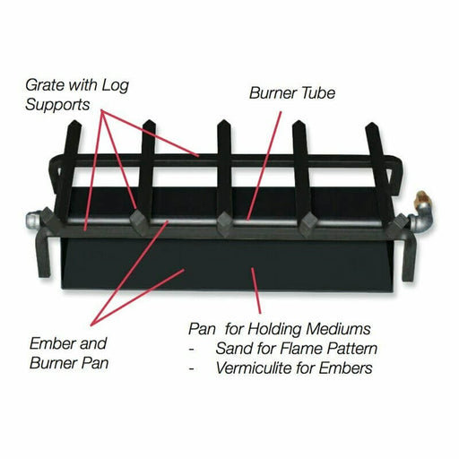 Master Flame Single Burner Pan Natural Gas with Charred Split Oak Log Set - Burner