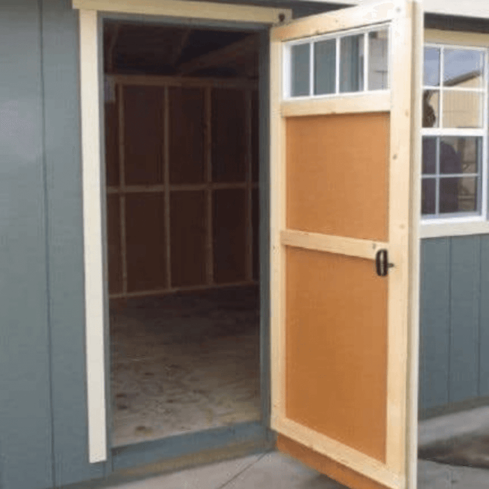 Single door with transom window for added light and design enhancement