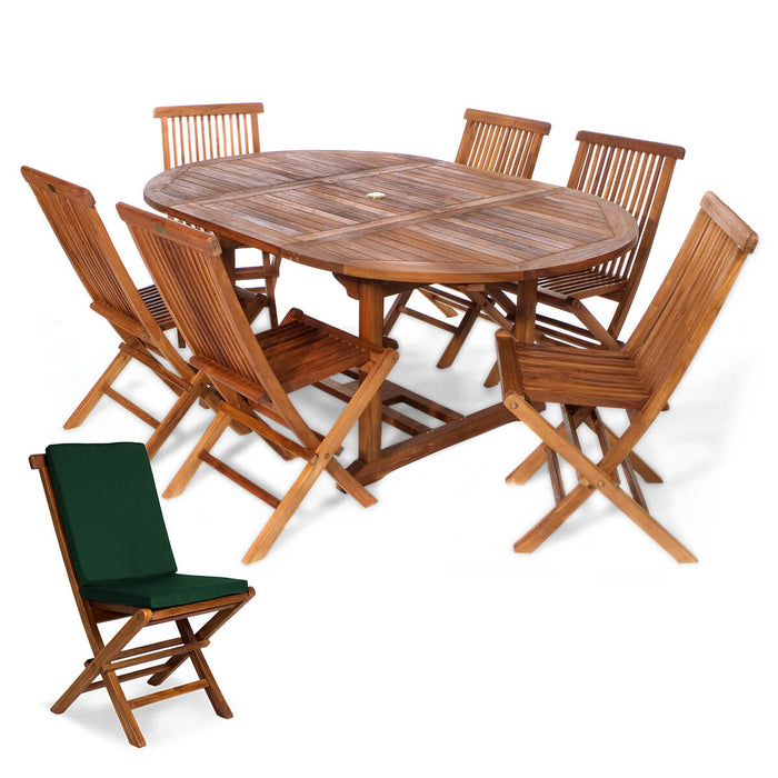 7-Piece Oval Extension Table Folding Chair Set - Full View Green