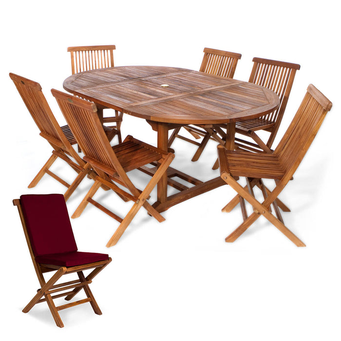 7-Piece Oval Extension Table Folding Chair Set - Full View Red 