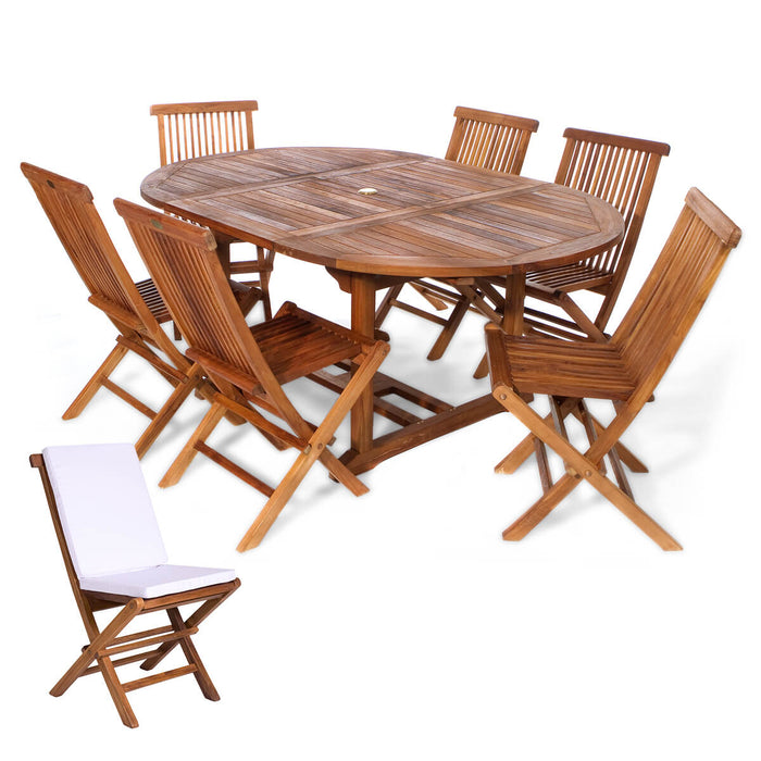 7-Piece Oval Extension Table Folding Chair Set - Full View Royal White