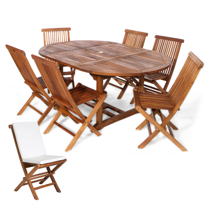 7-Piece Oval Extension Table Folding Chair Set - Full View White