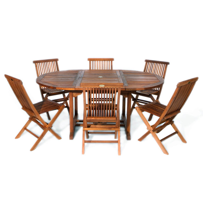 7-Piece Oval Extension Table Folding Chair Set  - Front View