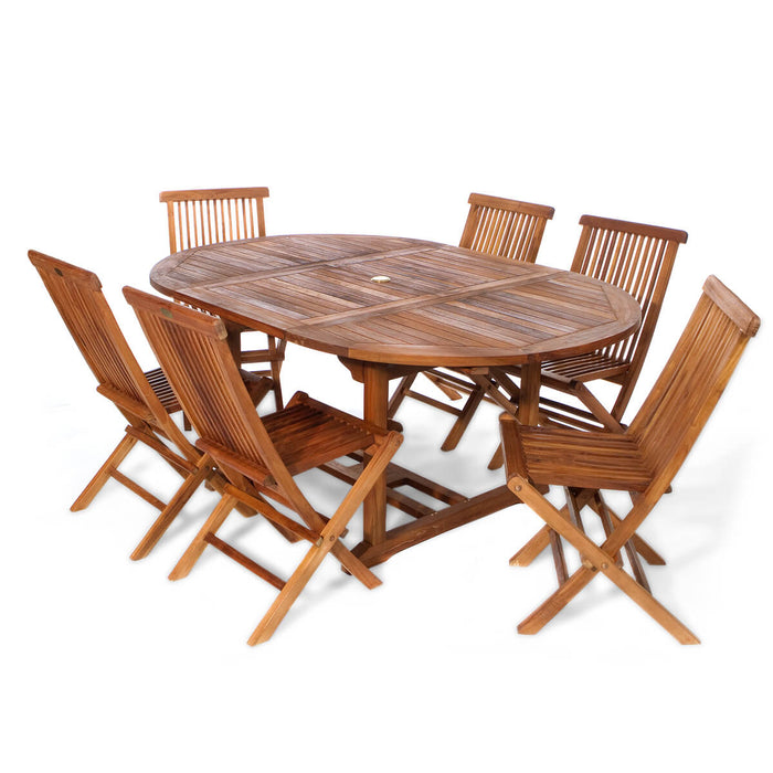 7-Piece Oval Extension Table Folding Chair Set - Full View