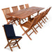 9-Piece Twin Butterfly Leaf Teak Extension Table Folding Chair Set - Full View Blue