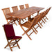 9-Piece Twin Butterfly Leaf Teak Extension Table Folding Chair Set - Full View Red