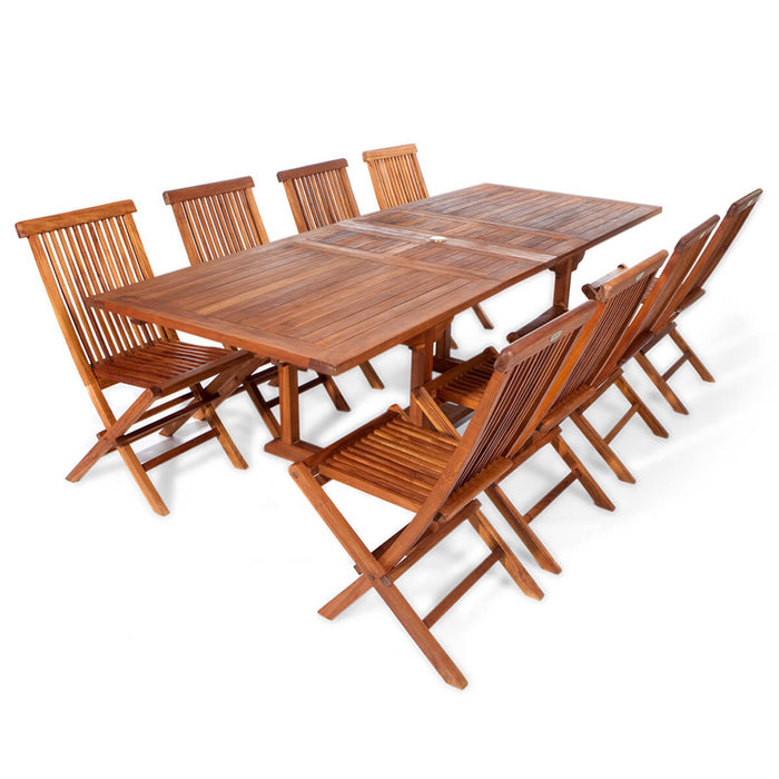 9-Piece Twin Butterfly Leaf Teak Extension Table Folding Chair Set - Full View
