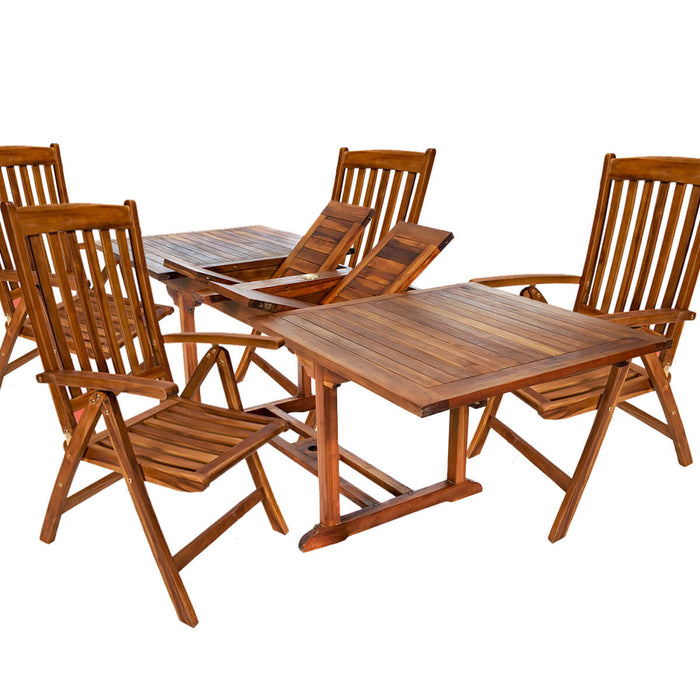 Homestead CedarWorks 5pc Twin Butterfly Teak Extension Table & Folding Arm Chair Set
