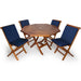 5-Piece 4-ft Teak Octagon Folding Table and Folding Chair Set - Full View Blue