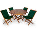 5-Piece 4-ft Teak Octagon Folding Table and Folding Chair Set - Full View Green