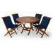 5-Piece 4-ft Teak Round Folding Table Set Folding Chair Set - Full View Blue
