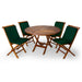 5-Piece 4-ft Teak Round Folding Table Set Folding Chair Set - Full View Green