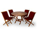 5-Piece 4-ft Teak Round Folding Table Set Folding Chair Set - Full View Red