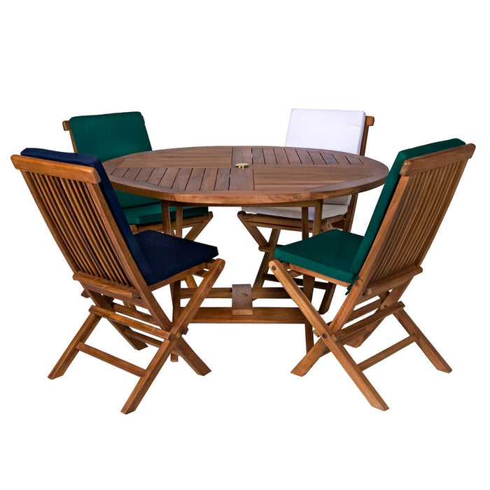 5-Piece 4-ft Teak Round Folding Table Set Folding Chair Set - Full View 