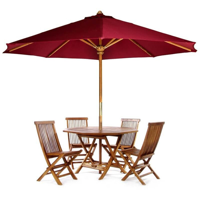 folding patio table and chairs with umbrella 6pc 4-ft Teak Octagon Folding Table & Chairs with Umbrella