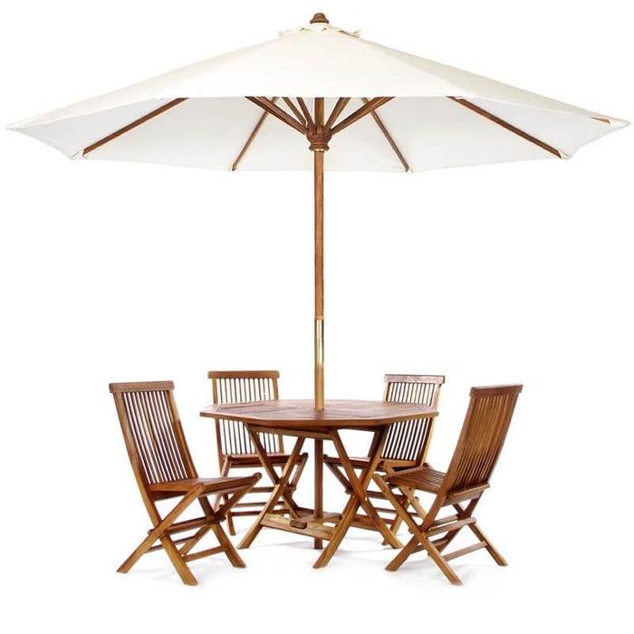 folding patio umbrella table 6pc 4-ft Teak Octagon Folding Table & Chairs with Umbrella