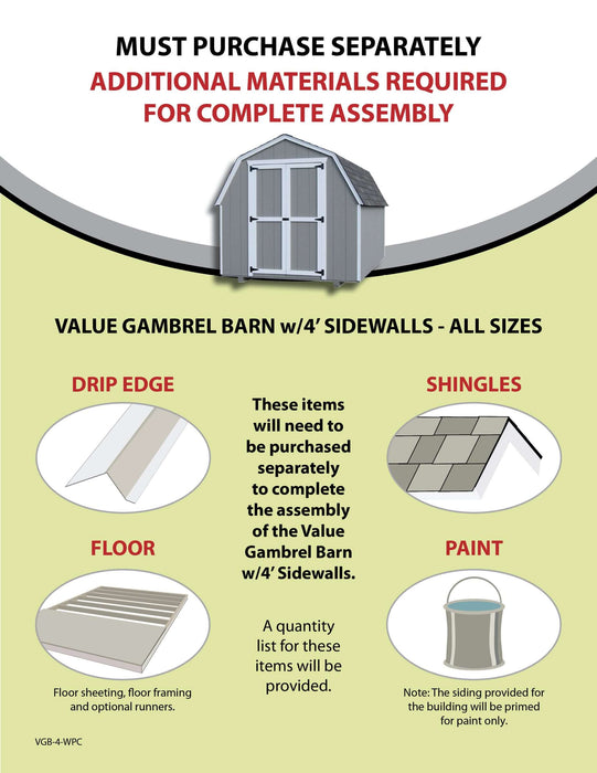 Value Gambrel Barn 4' Sidewall Kit - Materials Required
