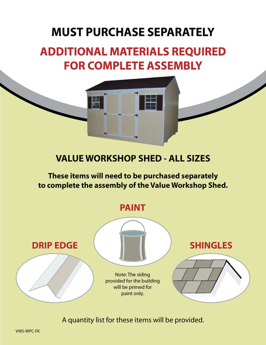  little cottage company value workshop shed kit additional materials like paint drip edge and shingles