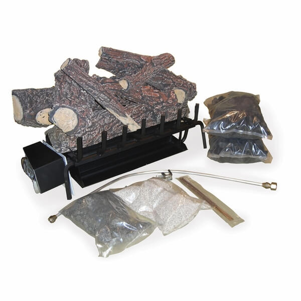 Master Flame Elite Propane Gas Burner with Manual Modulating Valve Ready with Charred Split Oak Log Set with Hand Held Remote Control
