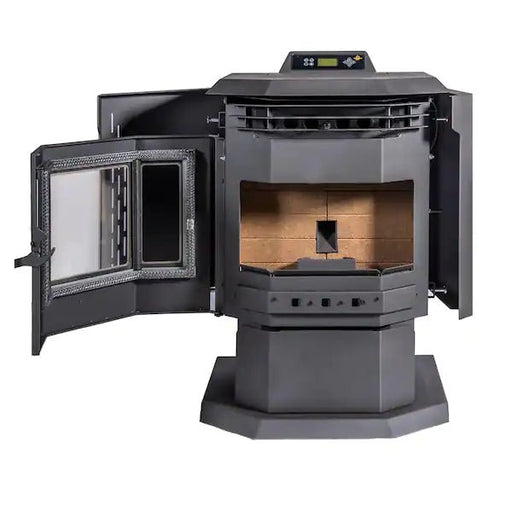 comfortbilt hp21-ss 2400 sq. ft. stainless steel pellet stove open lid