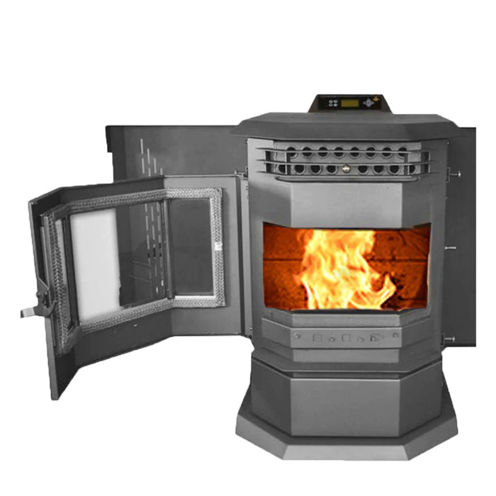 comfortbilt hp22 2800 sq. ft. pellet stove open door