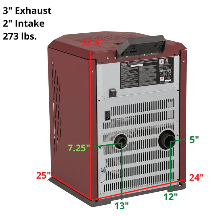 comfortbilt hp22-ss 2800 sq. ft. pellet stove measurements