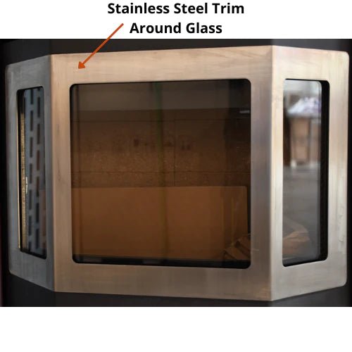 comfortbilt hp22i-ss 2800 sq. ft. pellet stove insert with 47-lb hopper stainless steel trim around glass