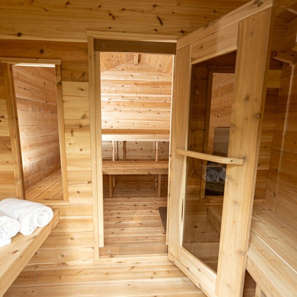 ct georgian cabin sauna with changeroom door open