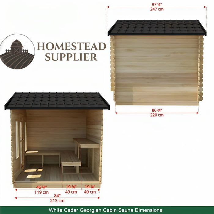 Dundalk - Canadian Timber Georgian Cabin Sauna - Cabin, Roof and Floor Dimensions