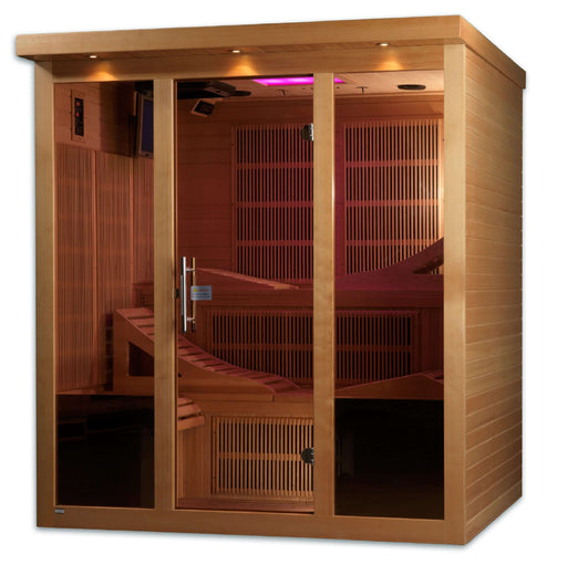 Golden Designs - Dynamic Monaco 6-person Infrared Sauna with Near Zero EMF in Canadian Hemlock - Front View