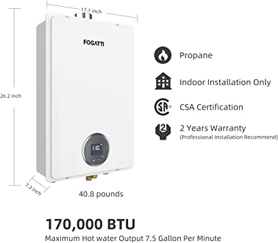 Tankless Water Heater 170,000 BTU Indoor Water Heater | FOGATTI