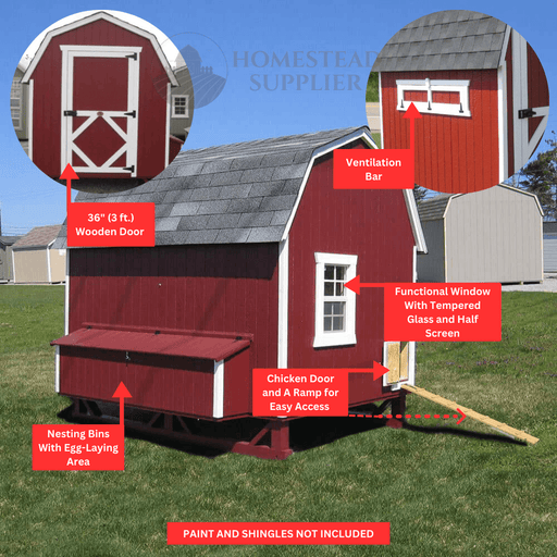 Little Cottage Company Gambrel Barn Chicken Coop - Parts Labeled