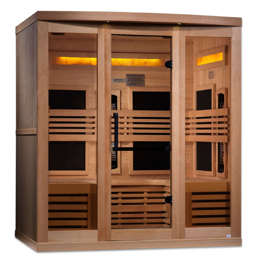 Golden Designs - Reserve 6 - person Full Spectrum Infrared Sauna with Near Zero EMF with Himalayan Salt Bar in Canadian Hemlock - Full View
