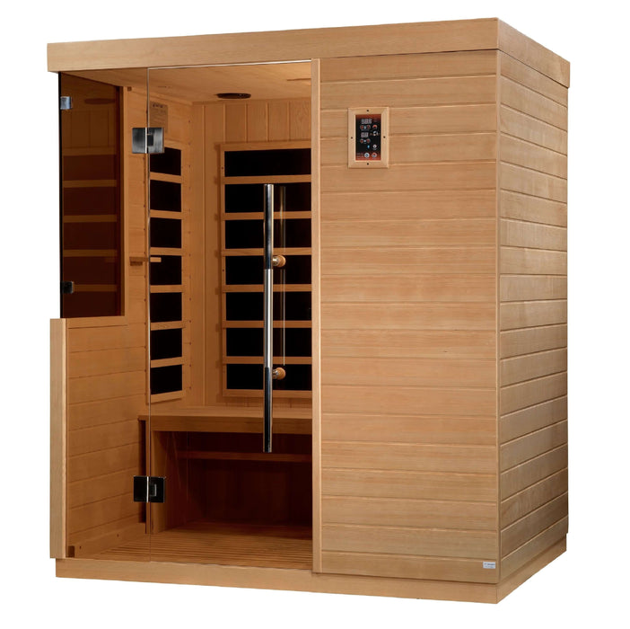 Golden Designs Dynamic Bilbao 3-person Infrared Sauna with Ultra Low EMF in Canadian Hemlock - Side View