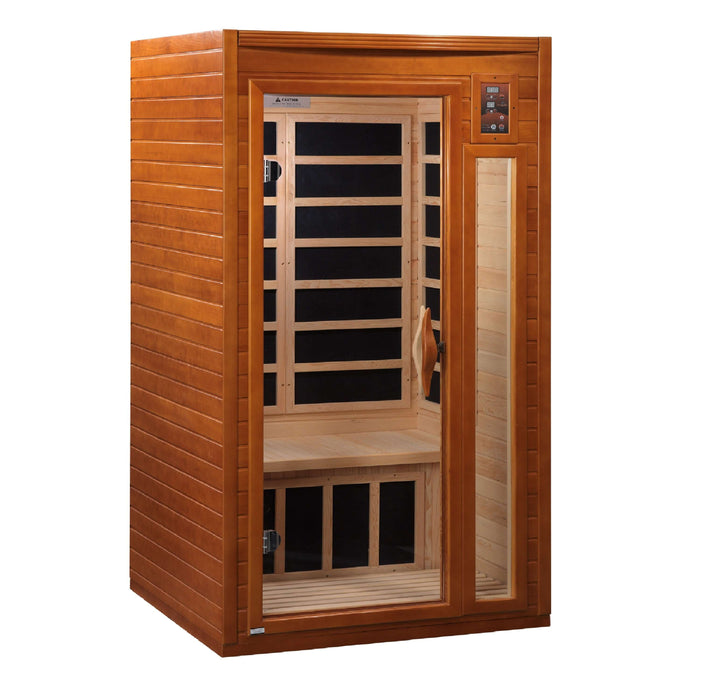 Golden Designs - Dynamic Barcelona 1-2-person FAR Infrared Sauna with Low EMF in Canadian Hemlock - Full View