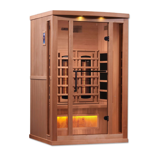 Golden Designs - Reserve Edition 2-Person Full Spectrum Infrared Sauna with Near Zero EMF with Himalayan Salt Bar in Canadian Hemlock - Full View
