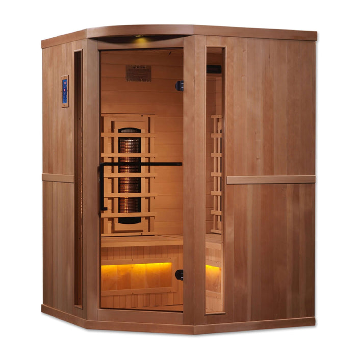 Golden Designs - Reserve Edition 3-Person Corner Full Spectrum Infrared Sauna with Near Zero EMF with Himalayan Salt Bar - Main
