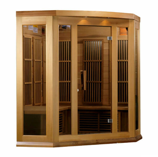 Golden Designs Maxxus Corner 3-Person Infrared Sauna with Near Zero EMF in Canadian Red Cedar - Full View