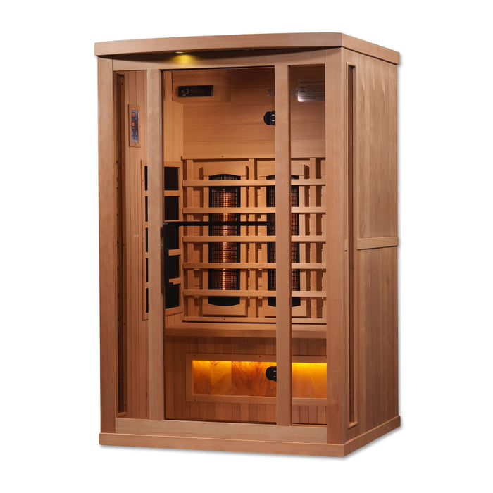 Golden Design - Reserve Edition 2-Person Full Spectrum Infrared Sauna with Near Zero EMF with Himalayan Salt Bar in Canadian Hemlock - Side View